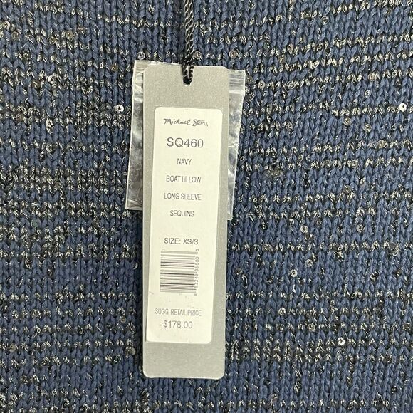 NWT Michael Stars Navy Boat Hi Low Women's Size XS Long‎ Sleeve Sequin Sweater - Picture 6 of 9